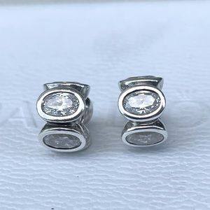 Two Authentic Pandora Sterling Silver 925 & Clear CZ Oval Lights Charms